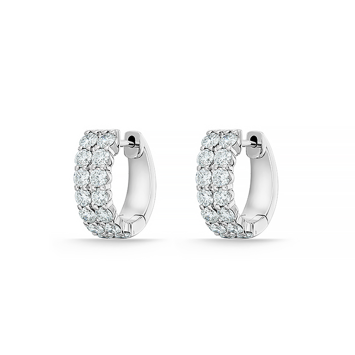 White Gold 1 1/10ctw Diamond Double Row Huggie Earrings