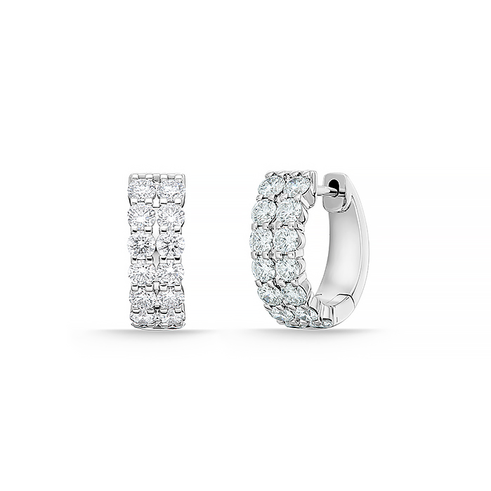 White Gold 1 1/10ctw Diamond Double Row Huggie Earrings