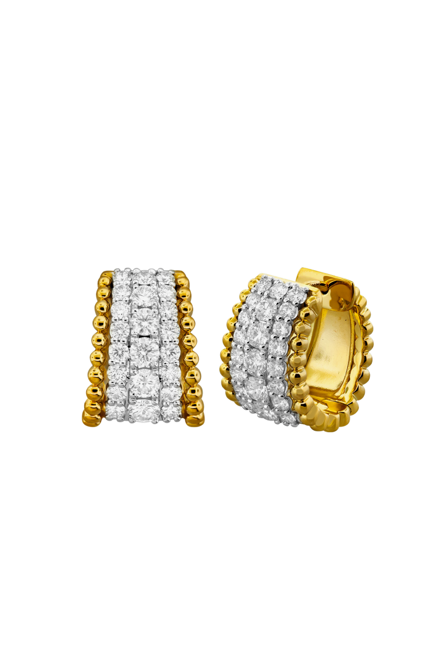1 3/5ctw Round Diamond Huggie Hoop Earrings in 18k Yellow and White Gold