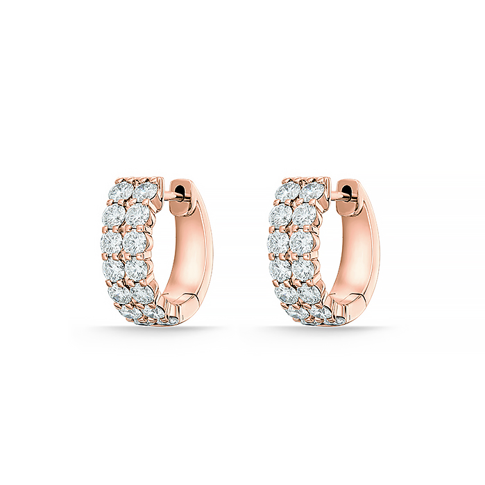 Rose Gold 1 1/10ctw Diamond Double Row Huggie Earrings