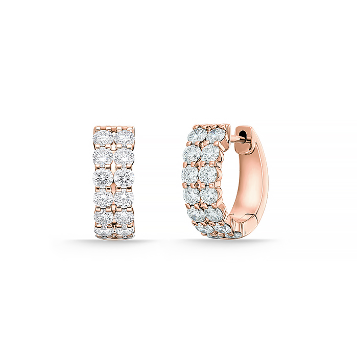 Rose Gold 1 1/10ctw Diamond Double Row Huggie Earrings