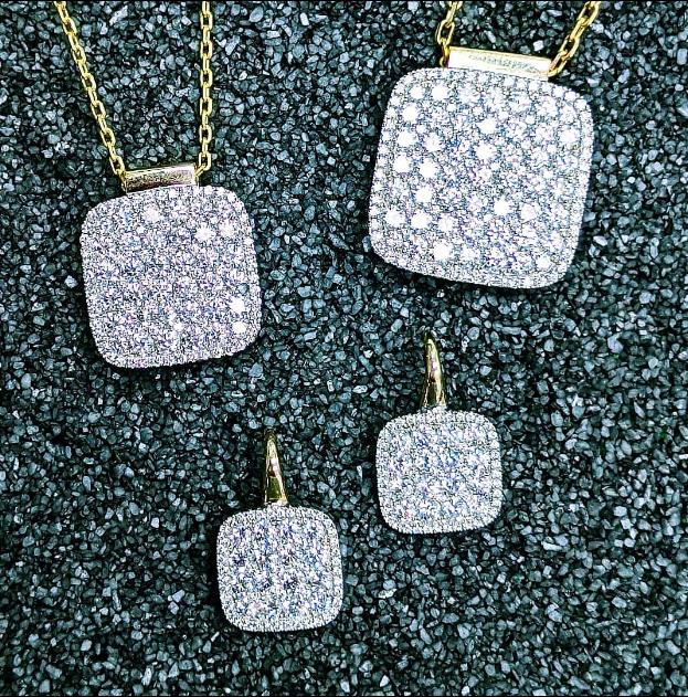 1ctw Diamond Cushion Cluster Two-Tone Dangle Earrings