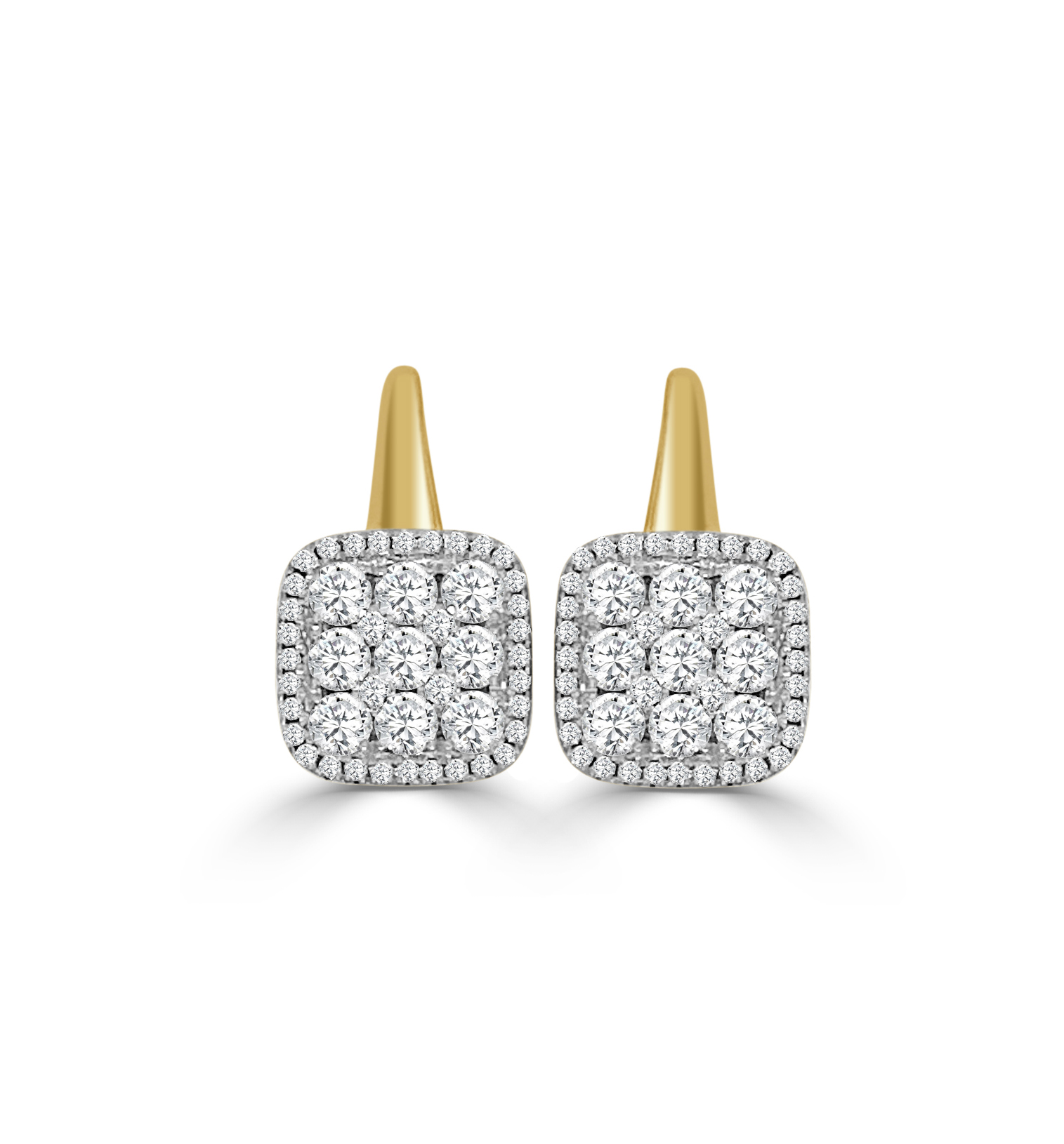 1ctw Diamond Cushion Cluster Two-Tone Dangle Earrings