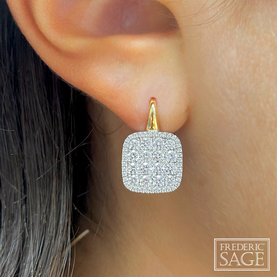 1 3/4ctw Diamond Cushion Cluster Two-Tone Dangle Earrings