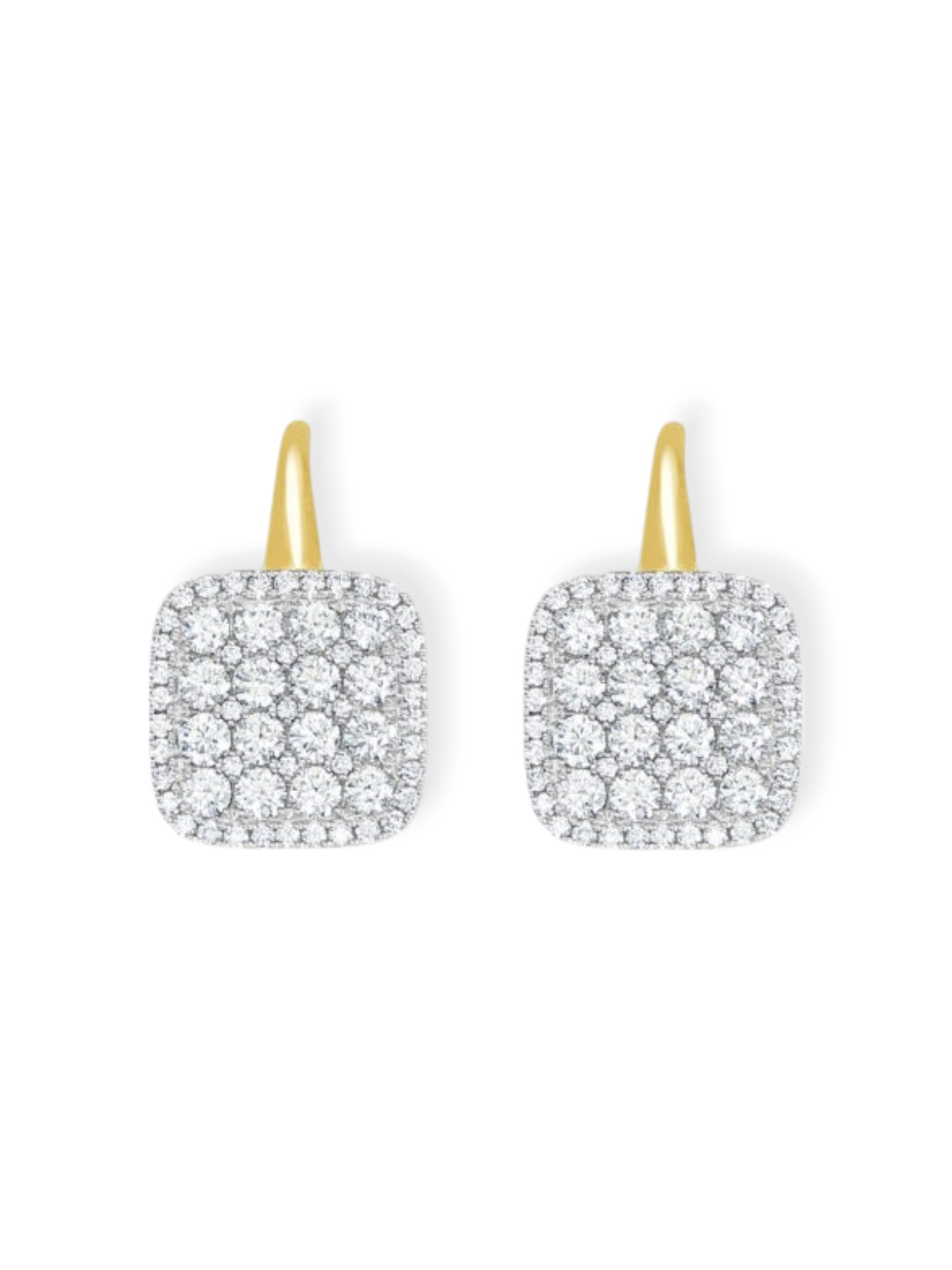 1 3/4ctw Diamond Cushion Cluster Two-Tone Dangle Earrings