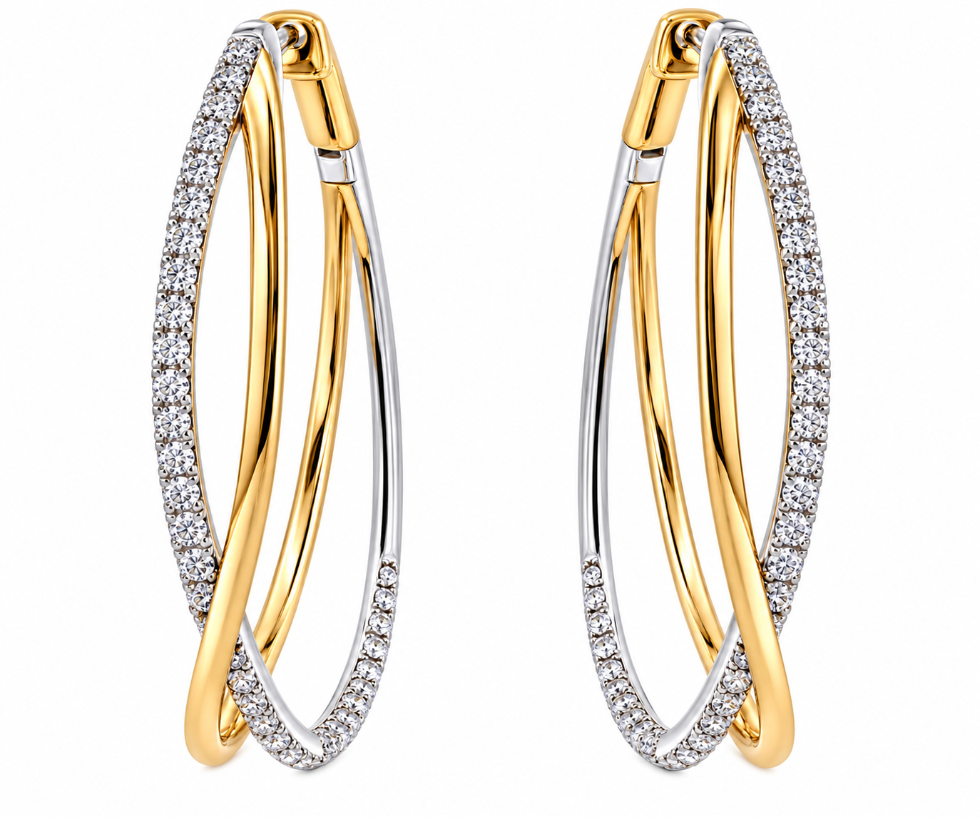 1/2ctw Diamond Two-Tone Crossover Hoop Earrings l 40mm