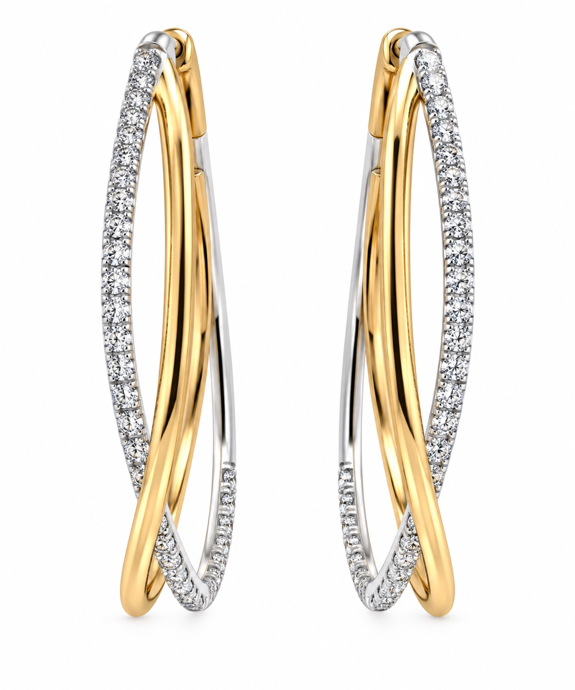 1/2ctw Diamond Two-Tone Crossover Hoop Earrings l 40mm