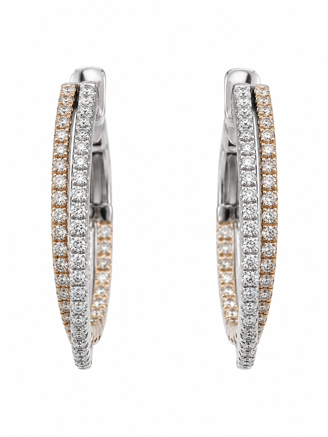 Two-Tone Diamond Pave Double Hoop Earrings