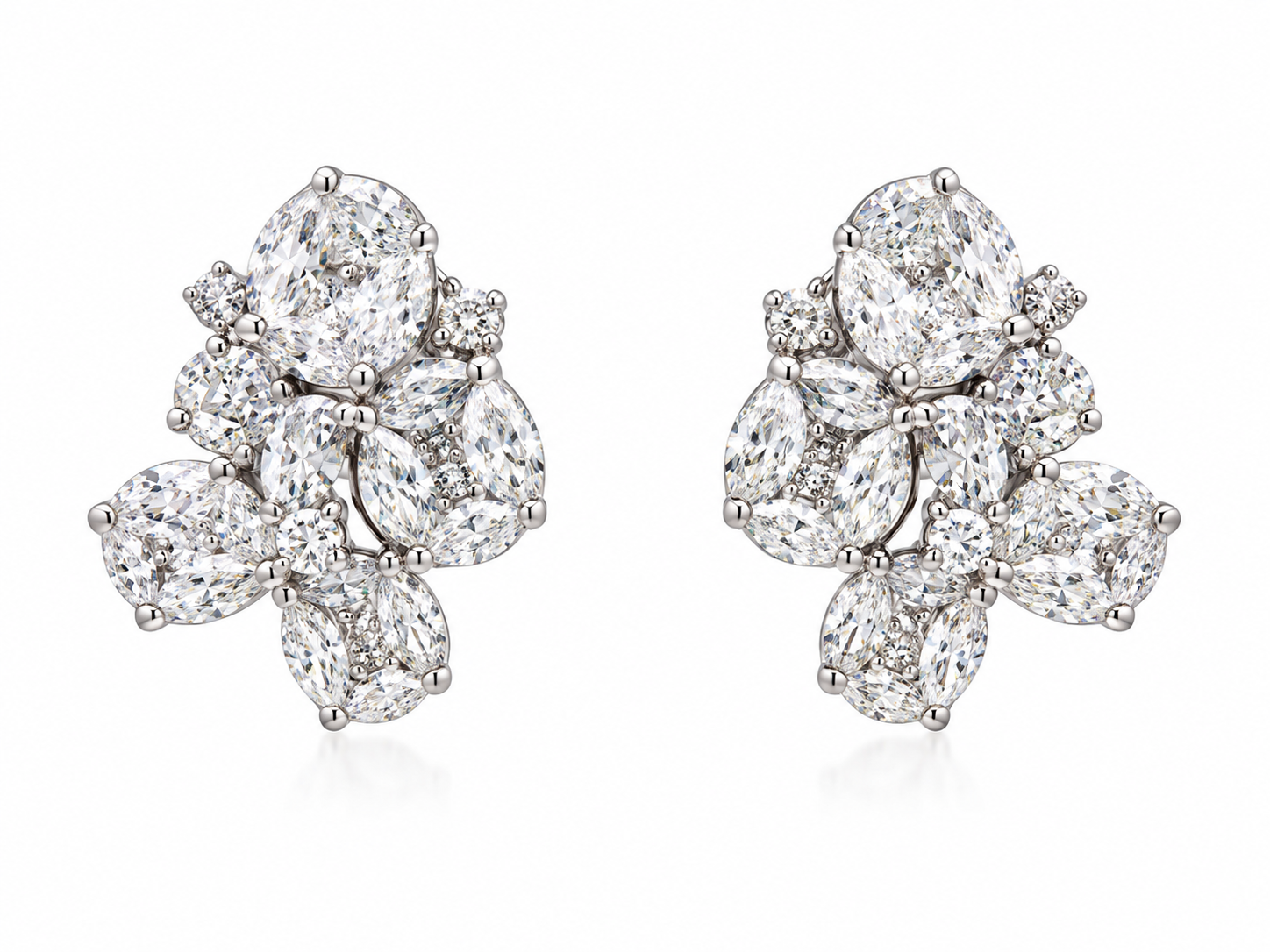 4 4/10ctw Diamond Floral Cluster Earrings in 18k White Gold