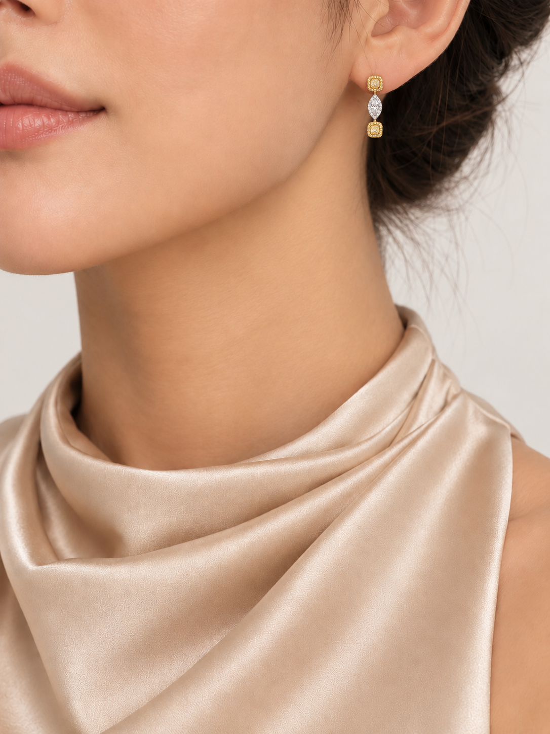 Fancy Yellow and White Diamond Drop Earrings