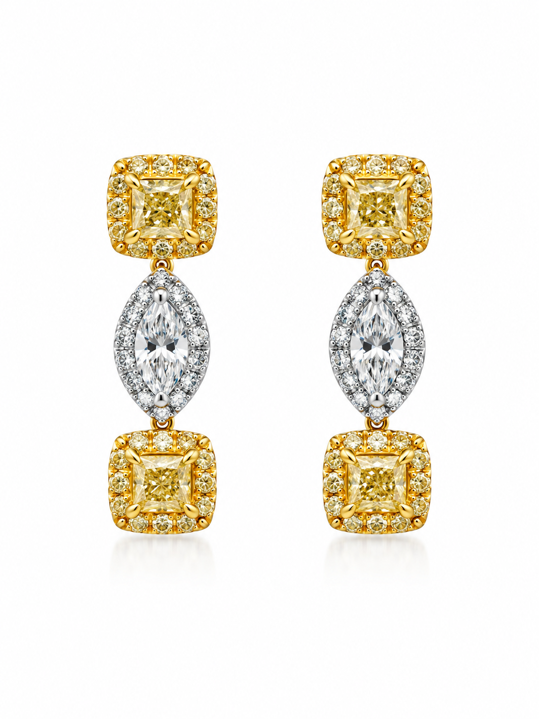 Fancy Yellow and White Diamond Drop Earrings