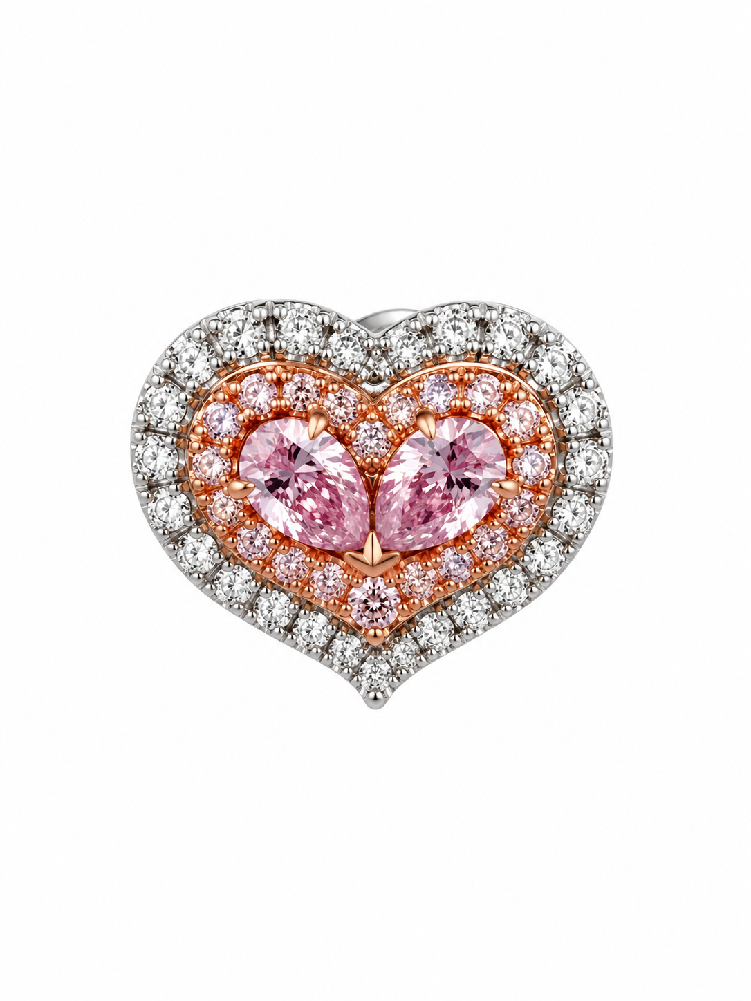 Pink & White 3/4ctw Diamond Heart Stud Earrings in 18k White Gold