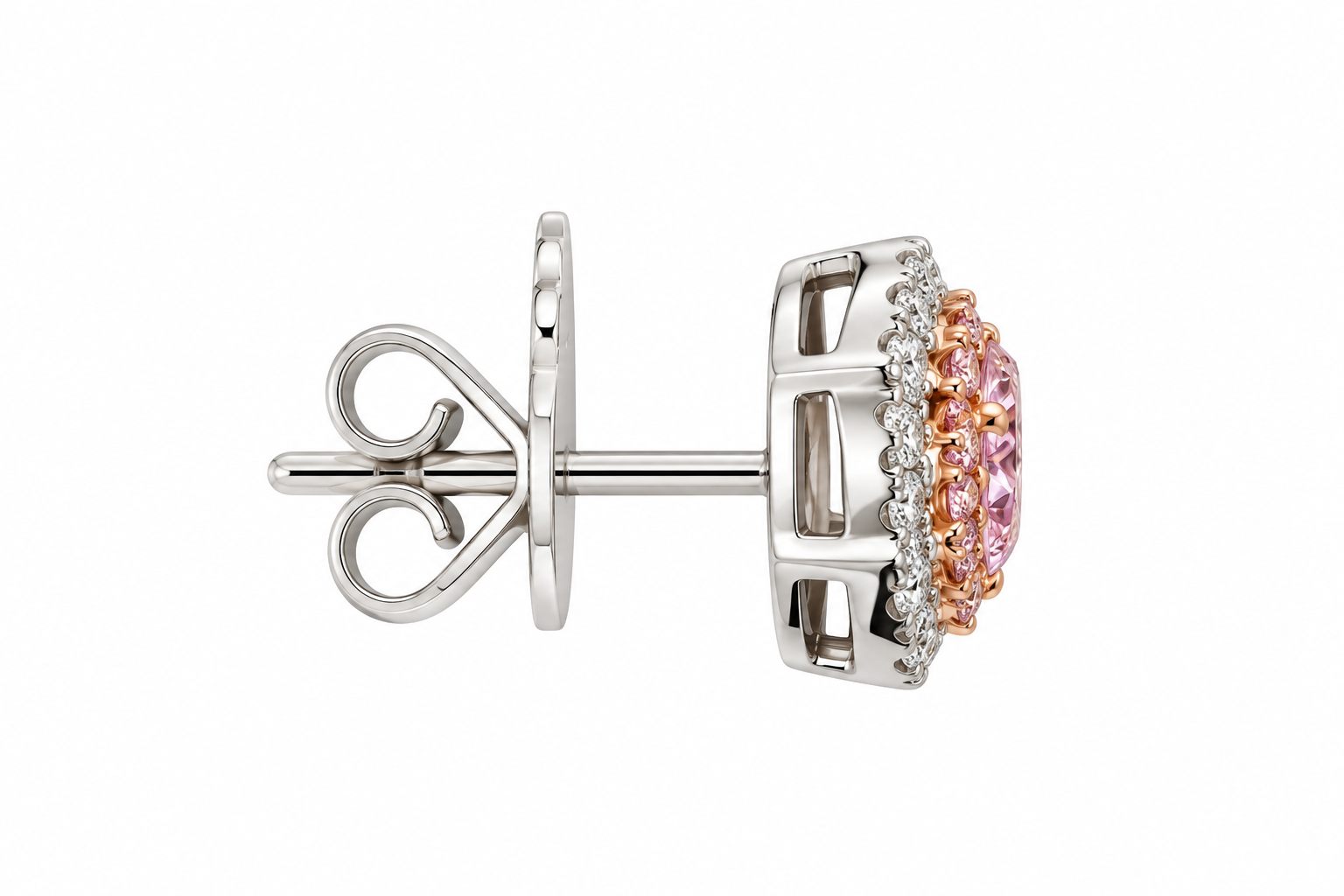 Pink & White 3/4ctw Diamond Heart Stud Earrings in 18k White Gold