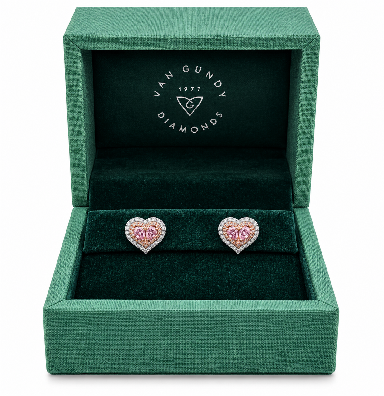 Pink & White 3/4ctw Diamond Heart Stud Earrings in 18k White Gold