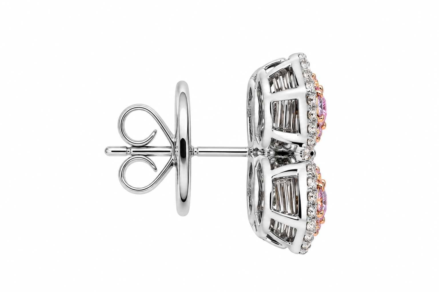 Pink & White Diamond Four-Petal Flower Earrings