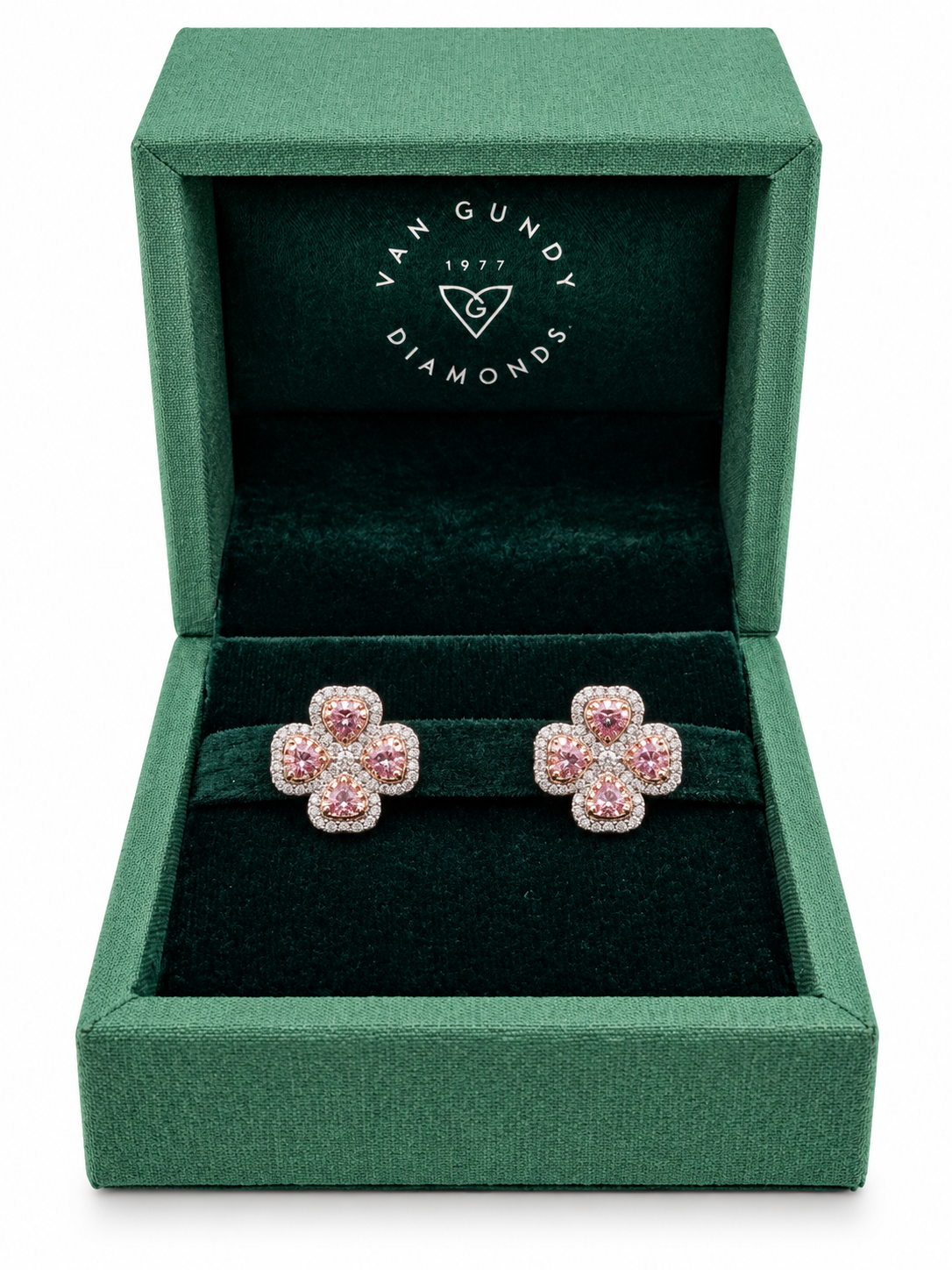 Pink & White Diamond Four-Petal Flower Earrings