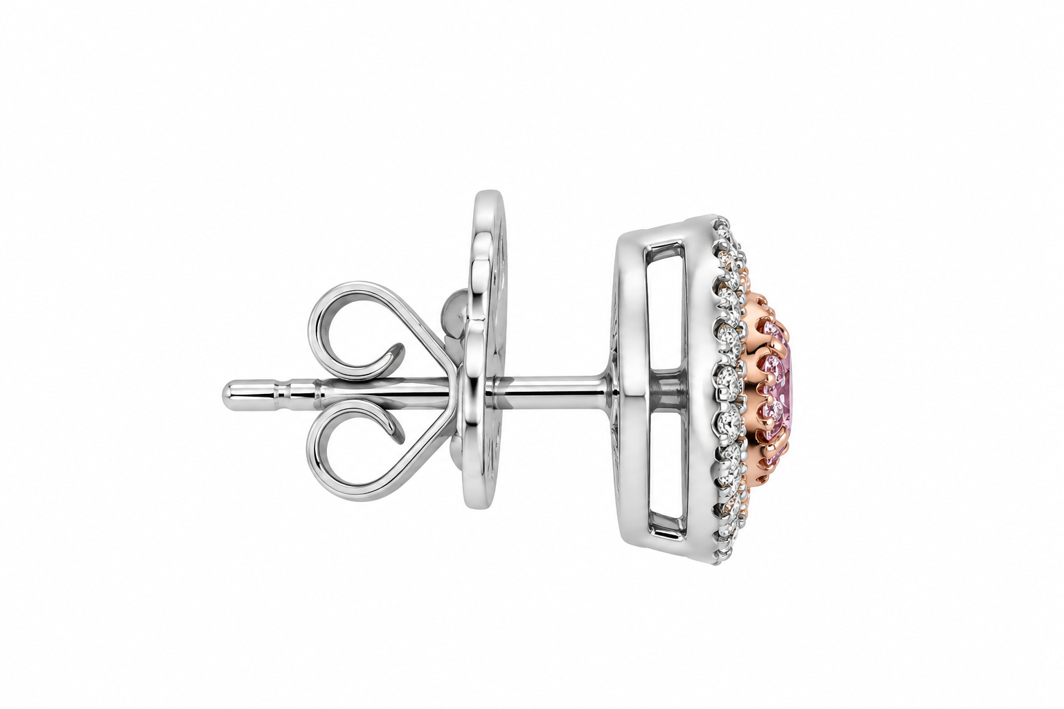 Pink & White 1/2ctw Diamond Marquise-shaped Stud Earrings in 18k White Gold