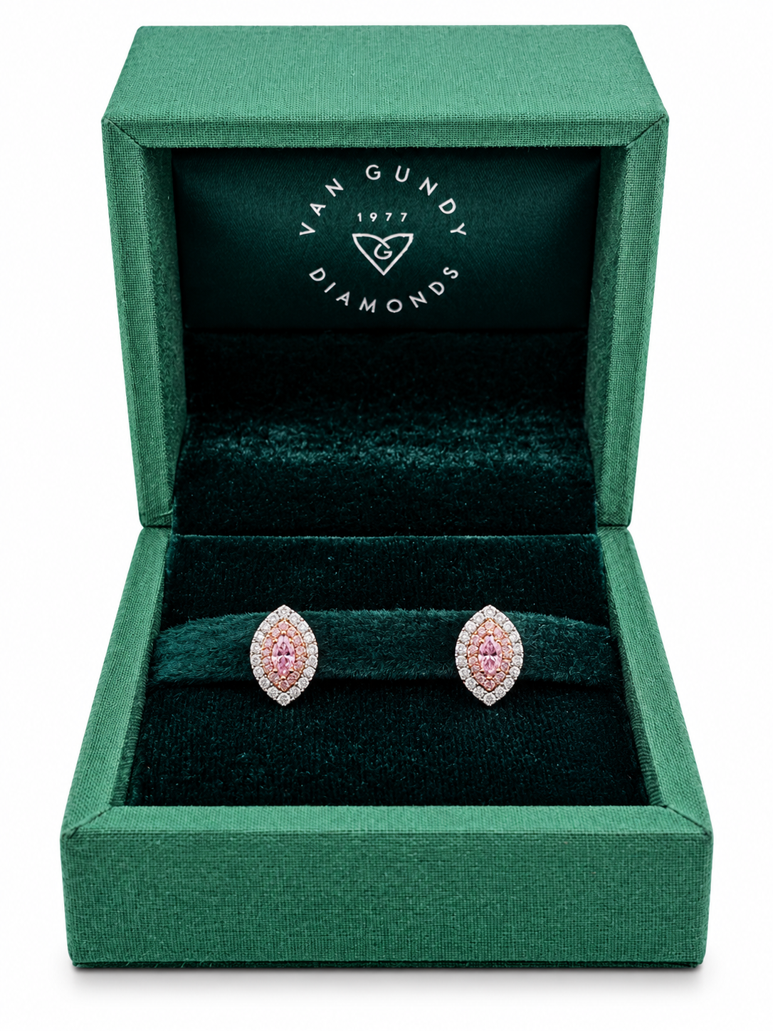 Pink & White 1/2ctw Diamond Marquise-shaped Stud Earrings in 18k White Gold