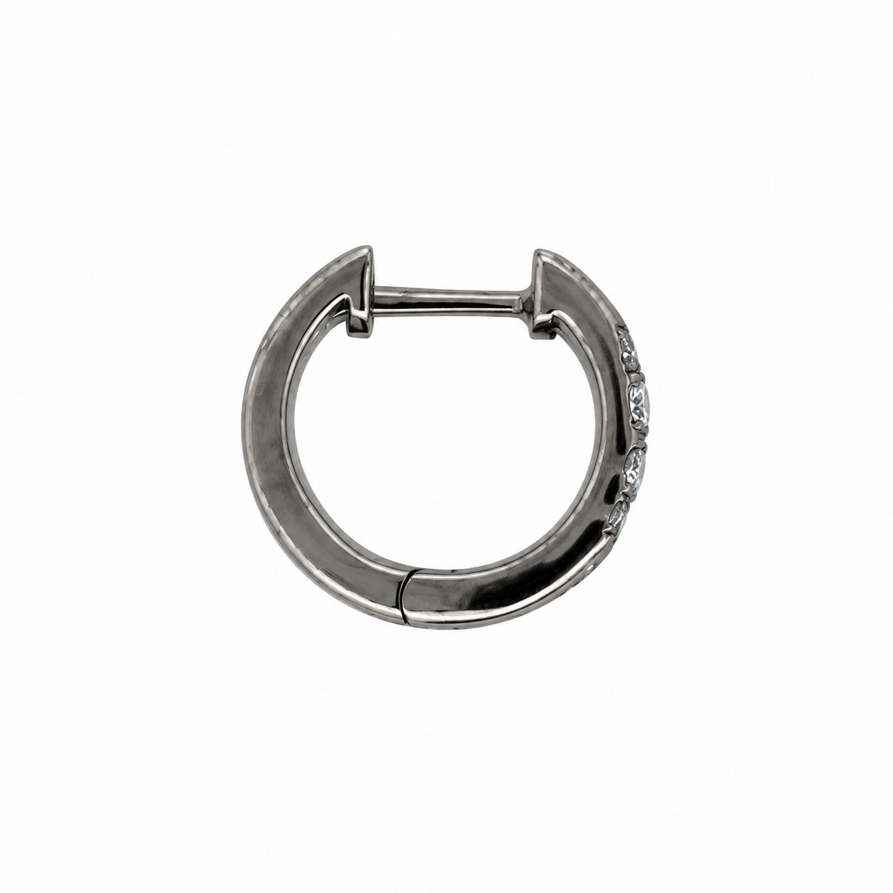 Diamond Huggie Hoop Earrings in Black Satin Finish