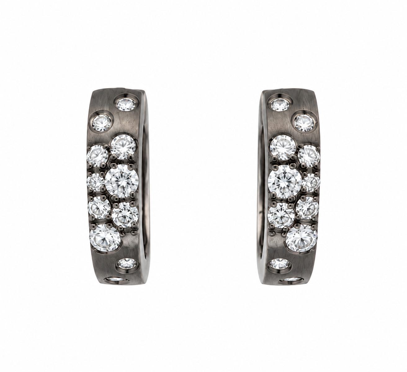 Diamond Huggie Hoop Earrings in Black Satin Finish