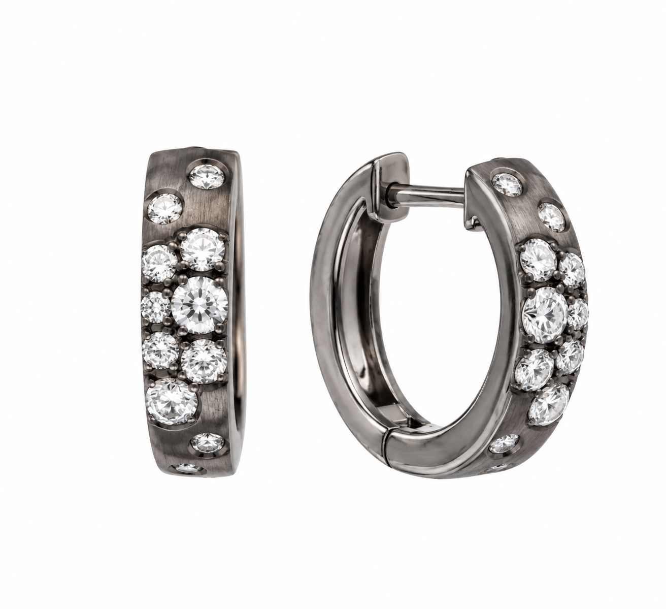 Diamond Huggie Hoop Earrings in Black Satin Finish