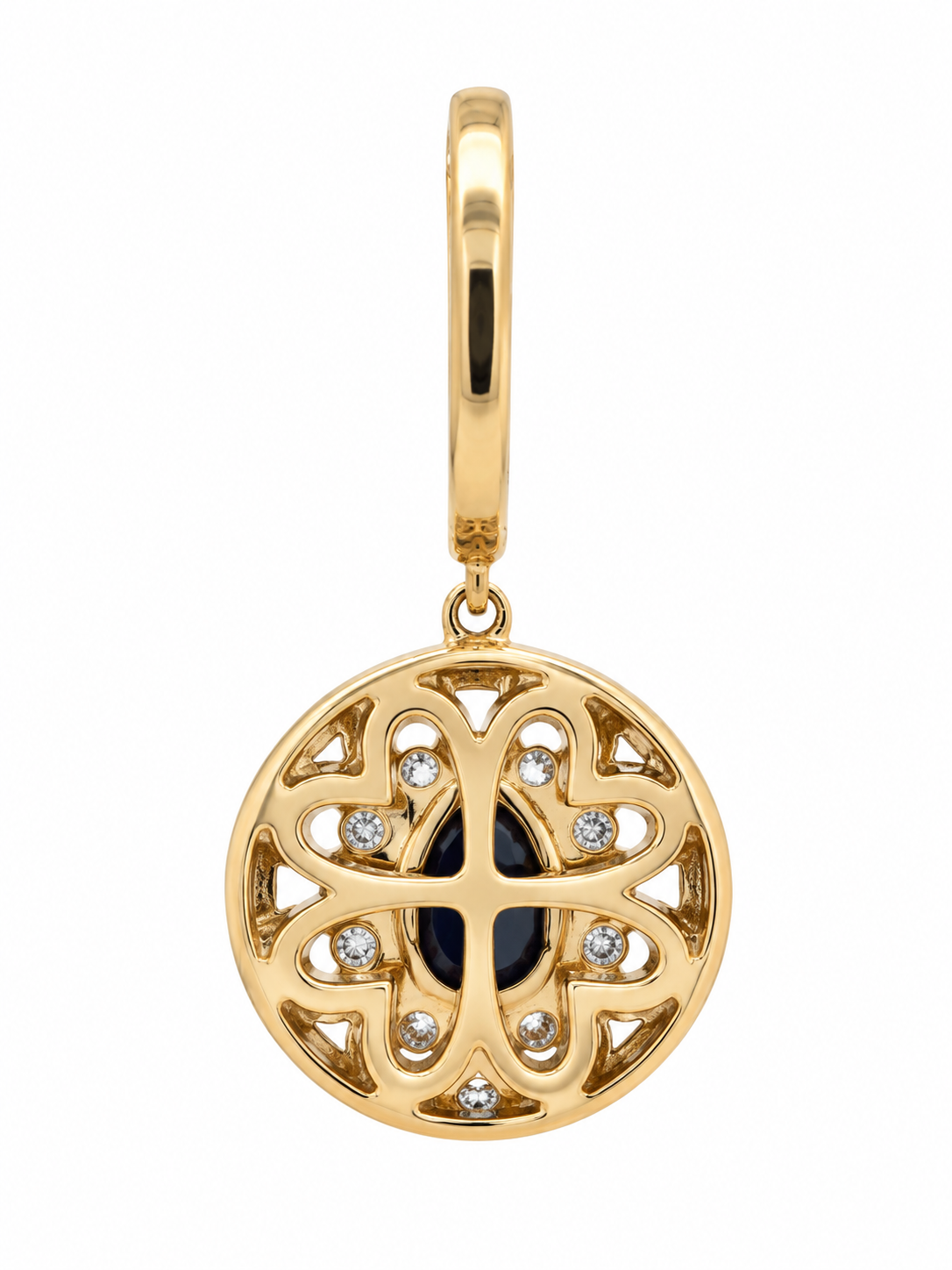 14K Yellow Gold Black Diamond & White Diamond Medallion Drop Earrings