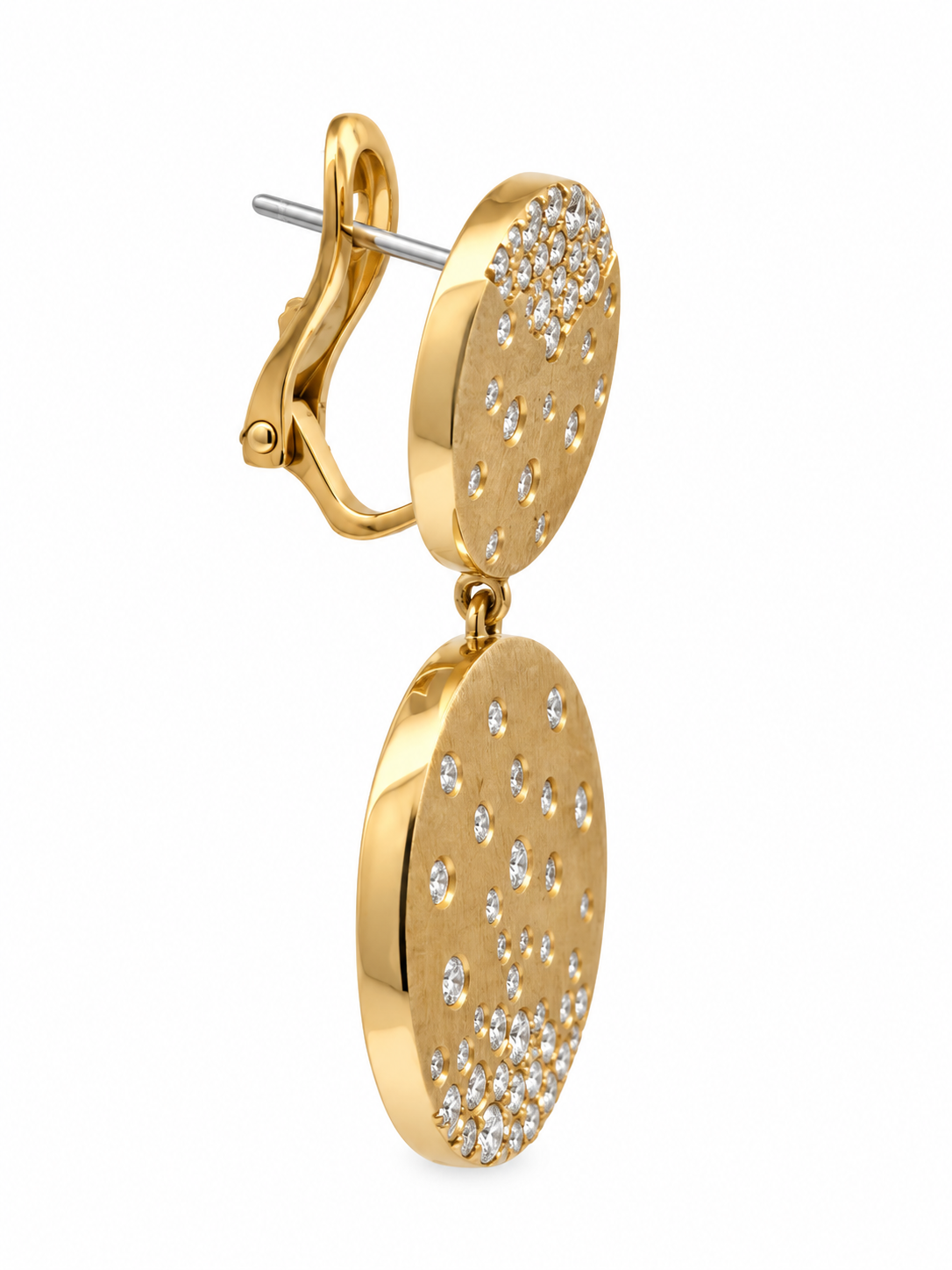 14K Yellow Gold Diamond Double Disc Drop Earrings