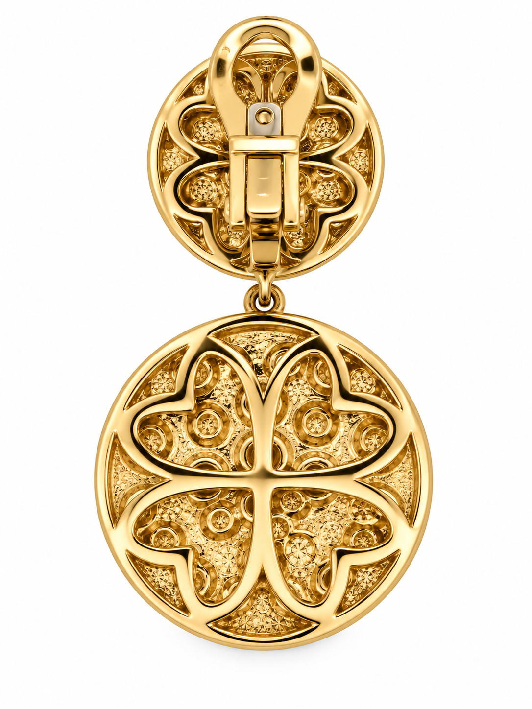 14K Yellow Gold Diamond Double Disc Drop Earrings
