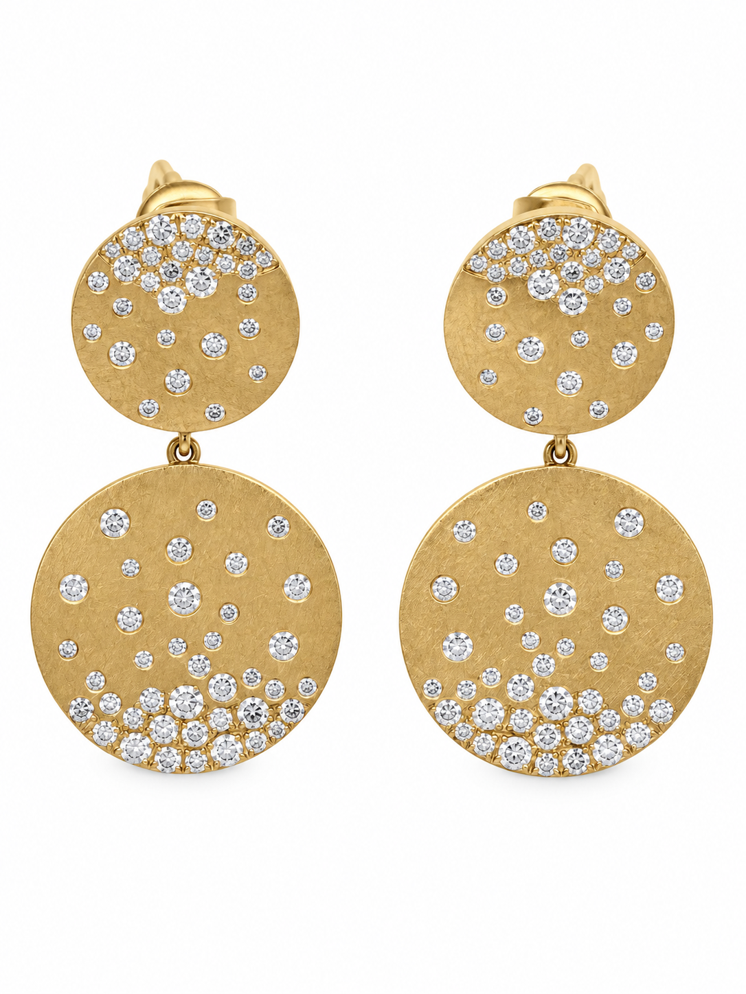 14K Yellow Gold Diamond Double Disc Drop Earrings
