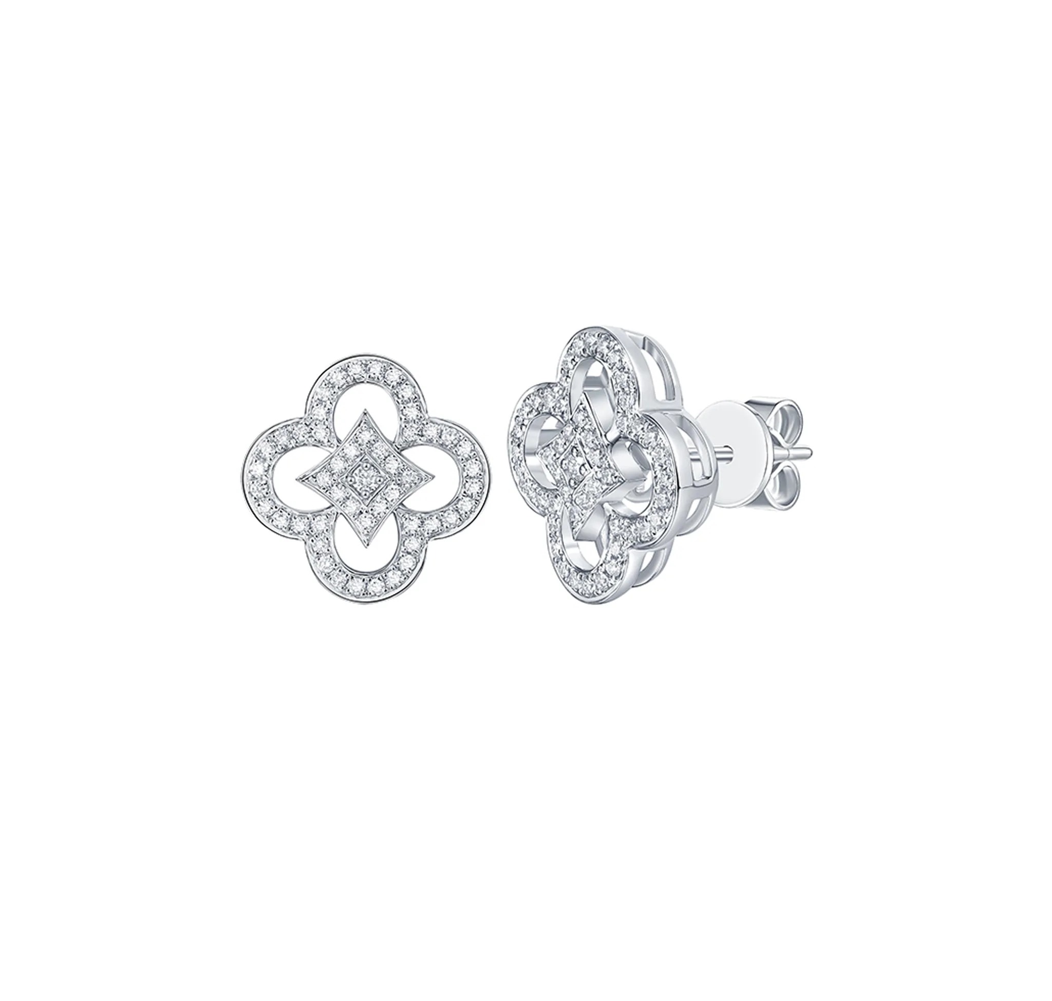 1/2ctw Lab Grown Diamond Clover White Gold Stud Earrings | Flora