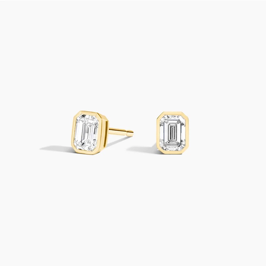 14ky.50ctw Lab Grown Emerald Cut Bezel Set Stud Earrings VS/FG