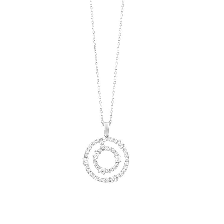 FACET White Gold 3/5ctw Diamond Double Circle Diamond Pendant Necklace l 18 inches