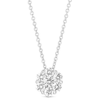 White Gold 1/2ctw Diamond Cluster Round Pendant Necklace