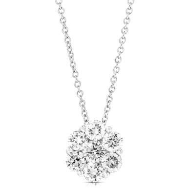 14K White Gold Flower Cluster Diamond Pendant Medium .75 TCW