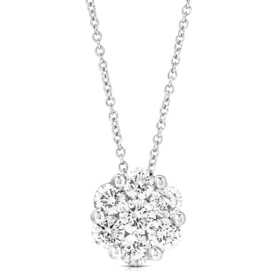 14K White Gold Flower Cluster Diamond Pendant Large 1.00 TCW