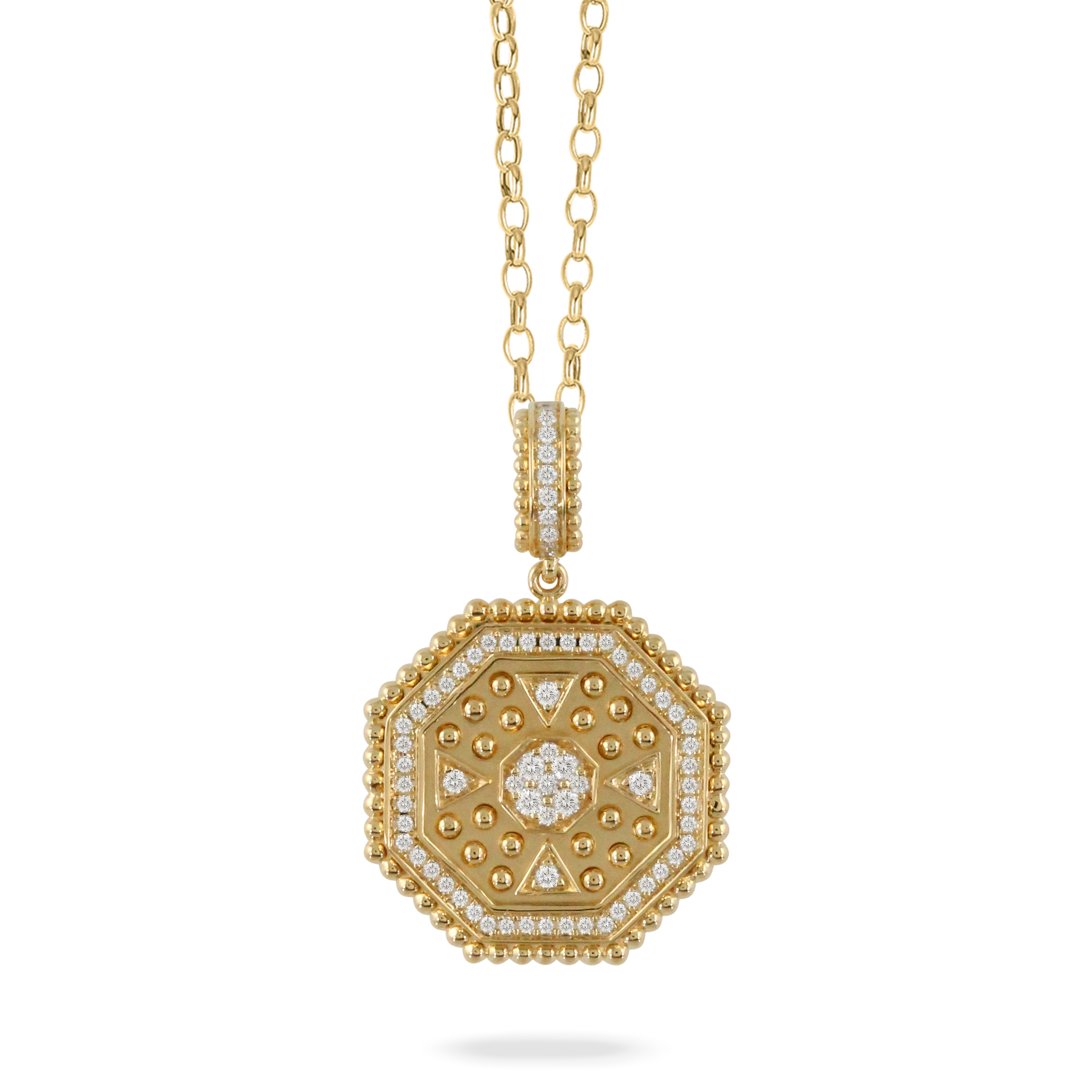 DOVES Diamond Yellow Gold Medallion Pendant Necklace| Byzantine