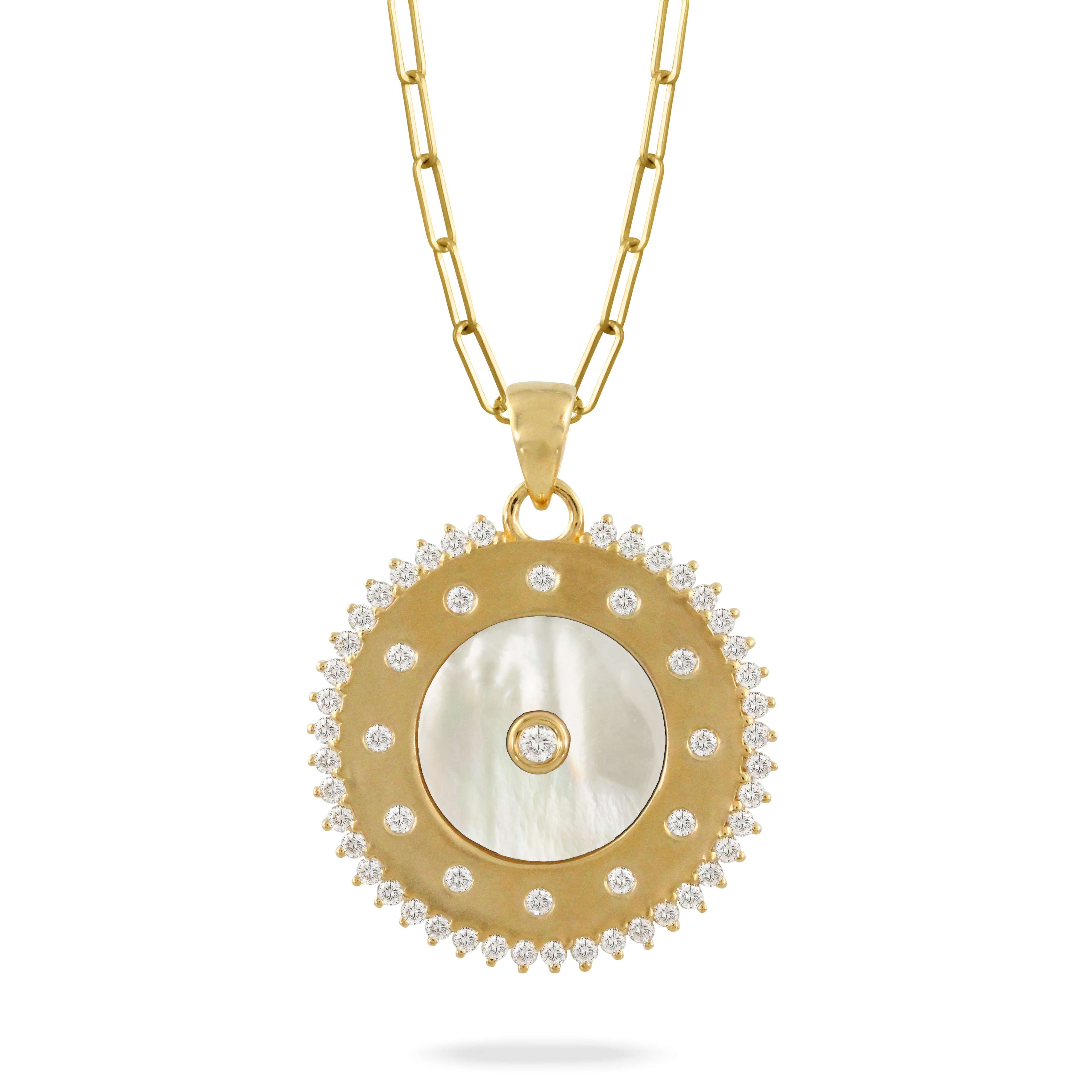 DOVES Diamond Halo Yellow Gold Pendant Necklace | White Orchid