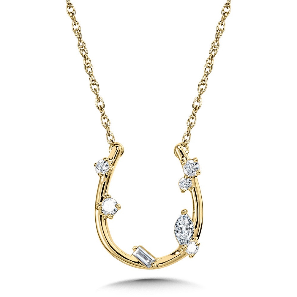 Scattered 1/5ctw Diamond Yellow Gold Horseshoe Pendant Necklace | Constellation