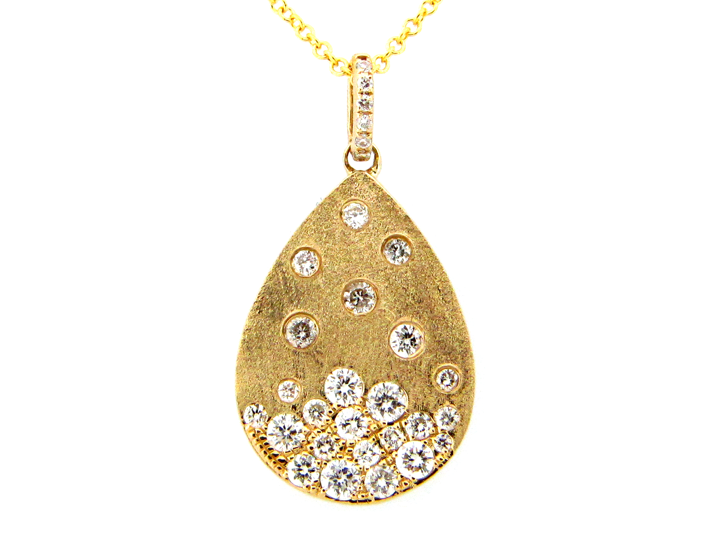 Yellow Gold 1/2ctw Diamond Flush Set Pearshaped Pendant Necklace l DILAMANI