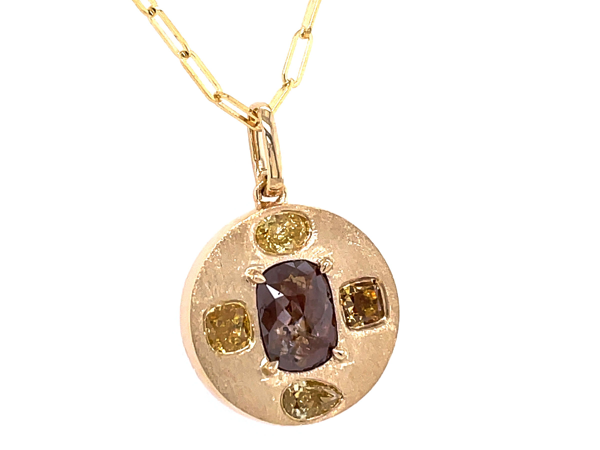 Yellow Gold 1 3/4ctw Natural Fancy Color Diamond Disc Pendant Necklace l DILAMANI