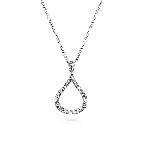 White Gold 1/4ctw Diamond Pave Teardrop Pendant Necklace