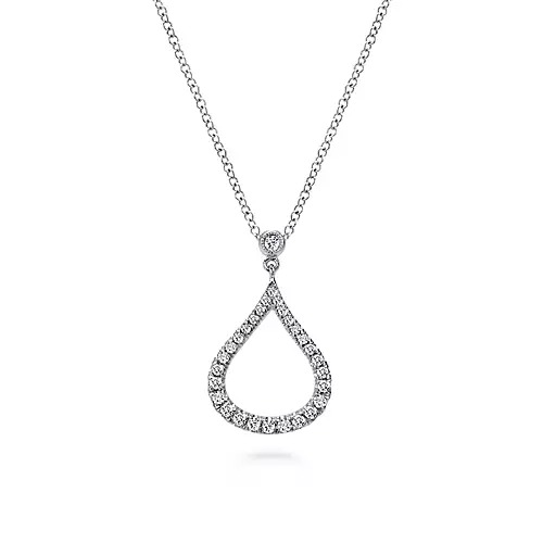 White Gold 1/4ctw Diamond Pave Teardrop Pendant Necklace