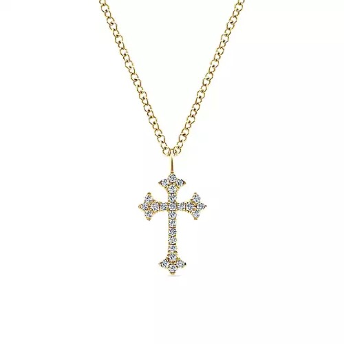 Yellow Gold 1/10ctw Diamond Trefoil Cross Pendant Necklace