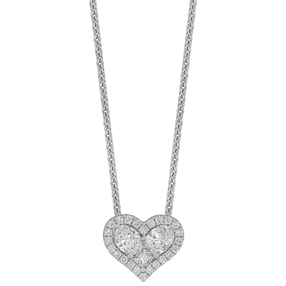 White Gold 3/5ctw Diamond Cluster Heart Halo Pendant Necklace l 16 inches