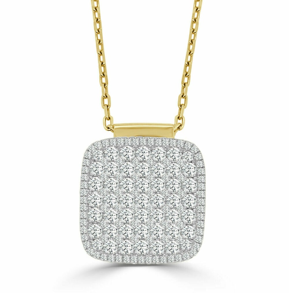 3ctw Diamond Cushion Cluster Two-Tone Pendant Necklace l FREDERIC SAGE