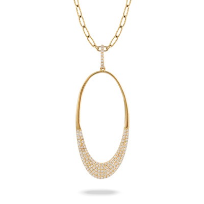 Yellow Gold 1/3ctw Diamond elongated Oval Pendant Necklace l DOVES