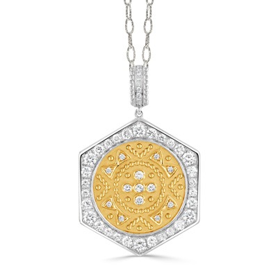 1ctw Diamond Byzantine Hexagon Two-Tone Pendant Necklace l DOVES