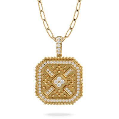 Yellow Gold 1/3ctw Diamond Byzantine Square Medallion Pendant Necklace l DOVES