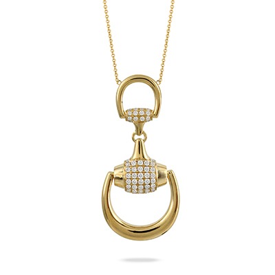 DOVES 1/2ctw Diamond Equestrian Horse Bit Pendant Necklace in 18k Yellow Gold