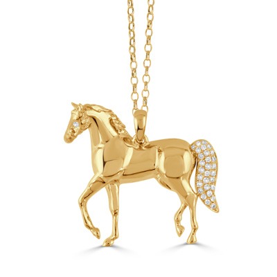 Yellow Gold Horse Equestrian 1/10ctw Diamond Pendant Necklace l DOVES